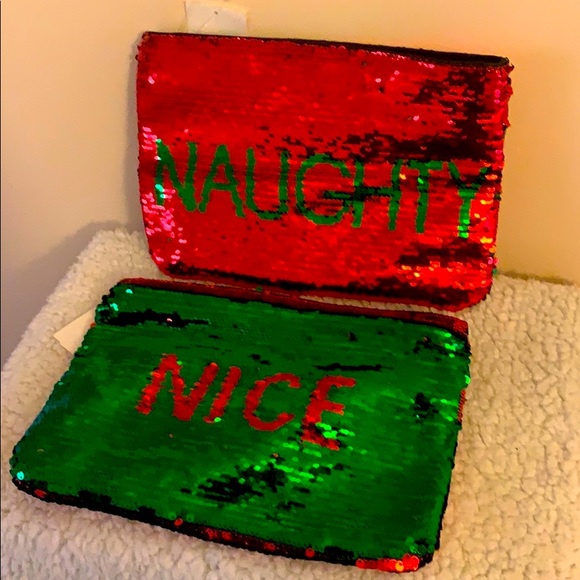 🎅NAUGHTY-NICE🎅Sequin 2-WAY Pouch🎅 - Picture 3 of 7